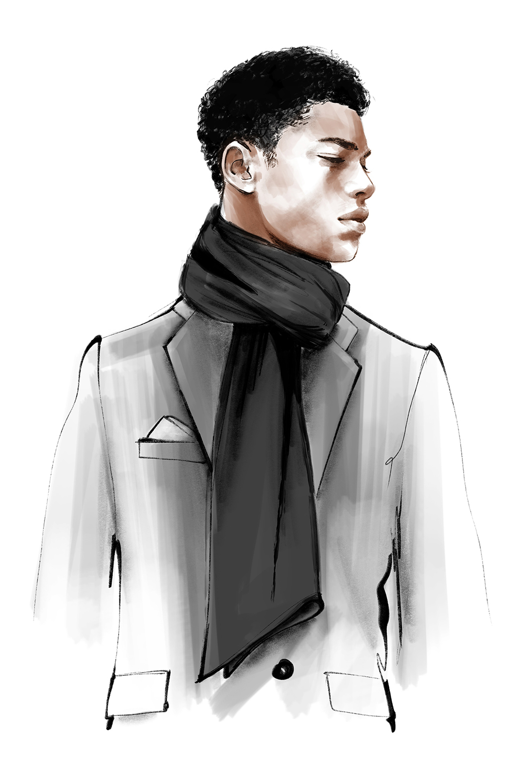 Illustrazione: Uomo con sciarpa nera