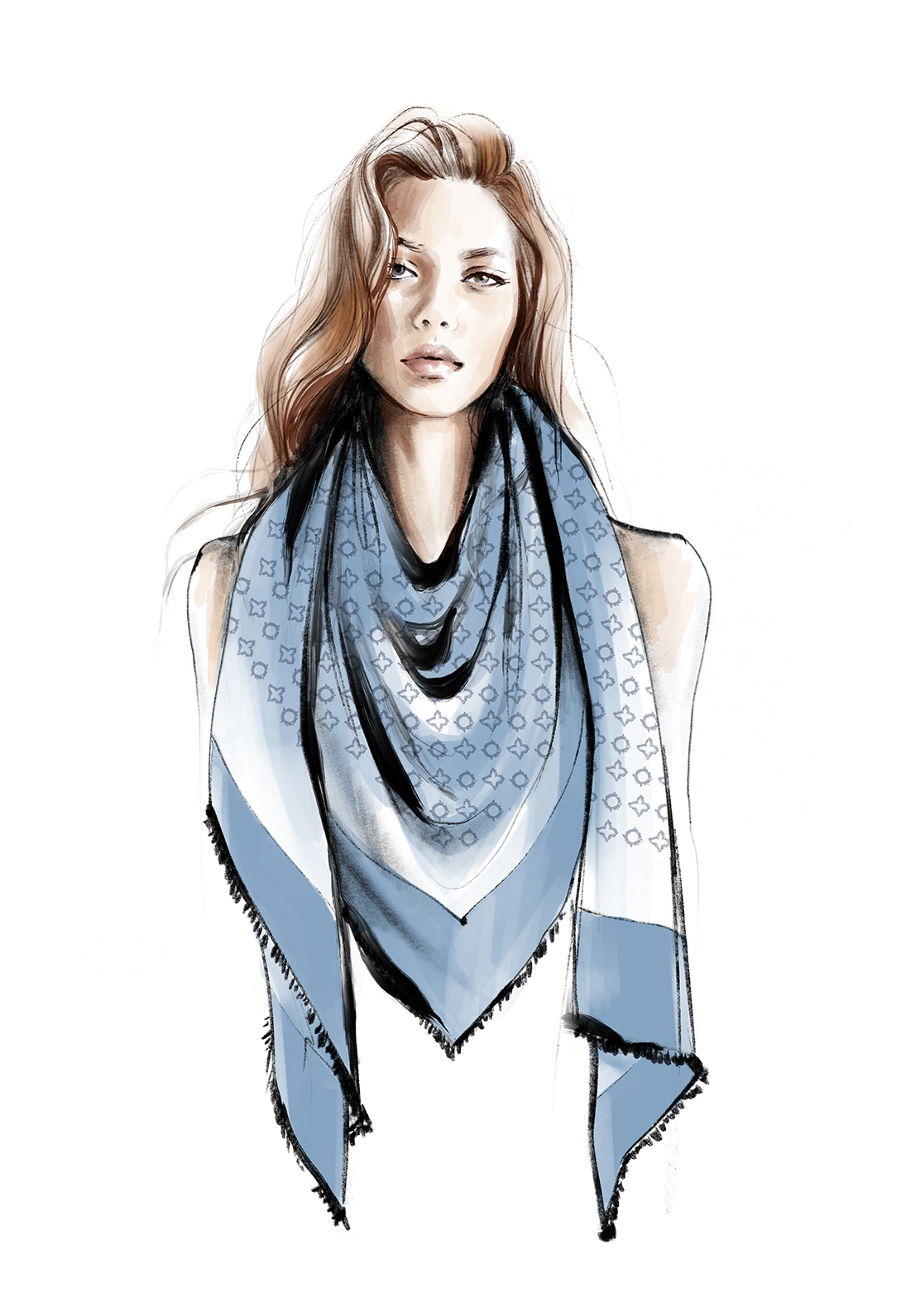 Illustrazione: Donna con sciarpa blu