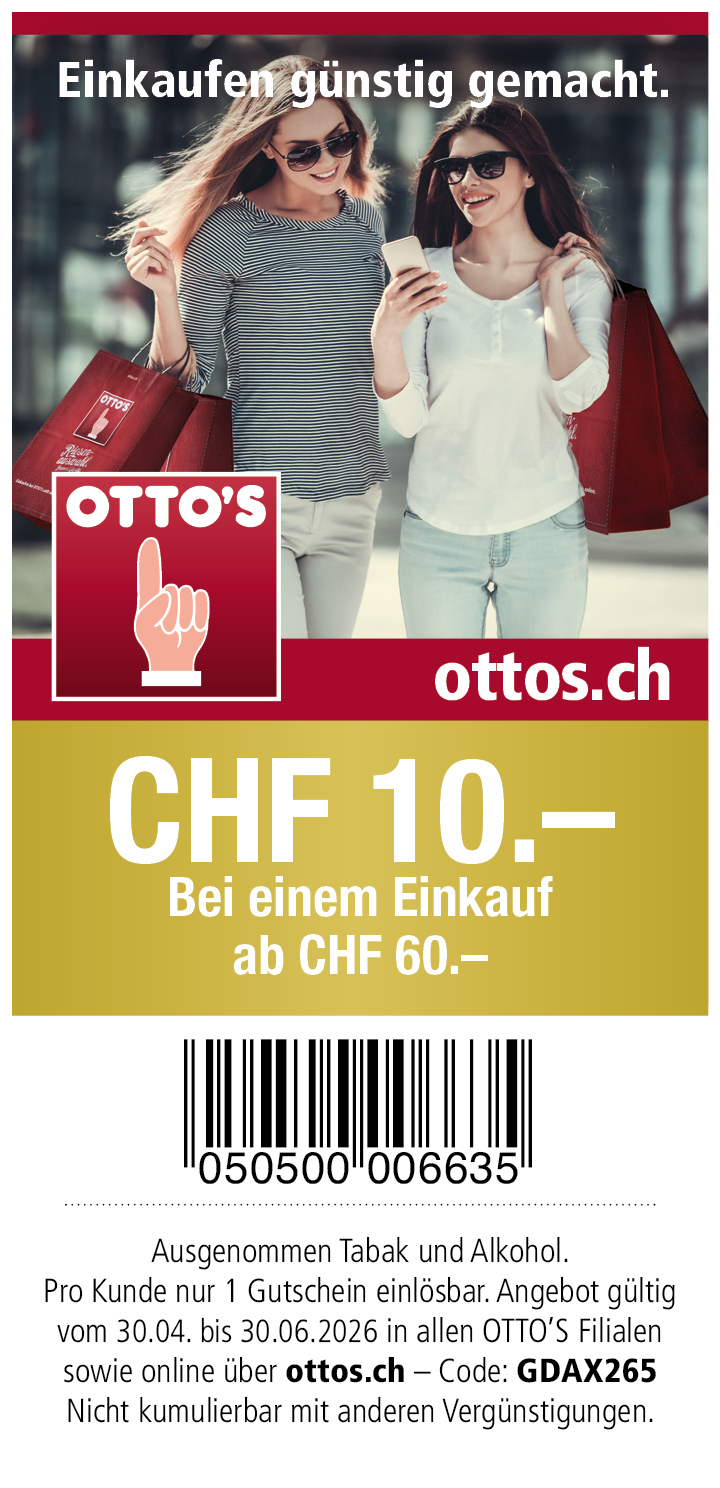 Gutschein: CHF 10- Rabatt ab einem Einkauf von CHF 60.- bei ottos.ch
