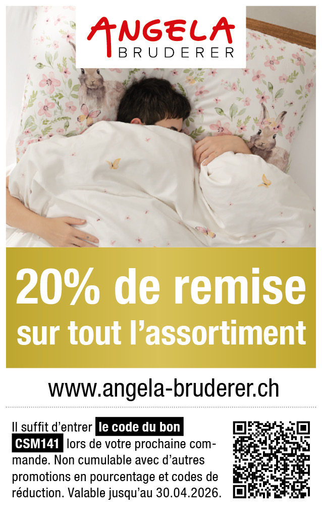 Vous obtenez 20% de rabais sur tout l'assortiment de angela-bruderer.ch