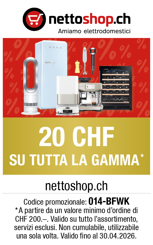 Buono: 20 CHF su tutta la gamme  su nettoshop.ch