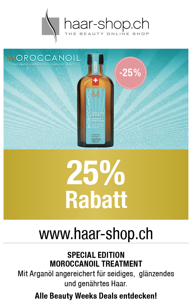 Gutschein: Profitieren Sie von 25% Rabatt auf Special Edition Moroccanoil Treatment bei haar-shop.ch