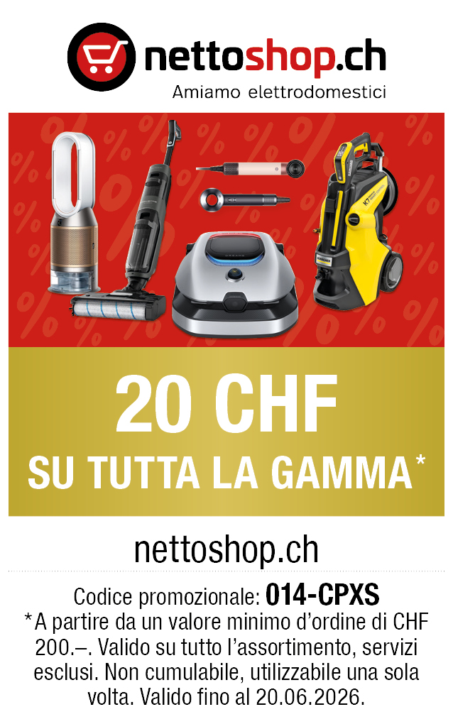 Buono: 20 CHF su tutta la gamme  su nettoshop.ch