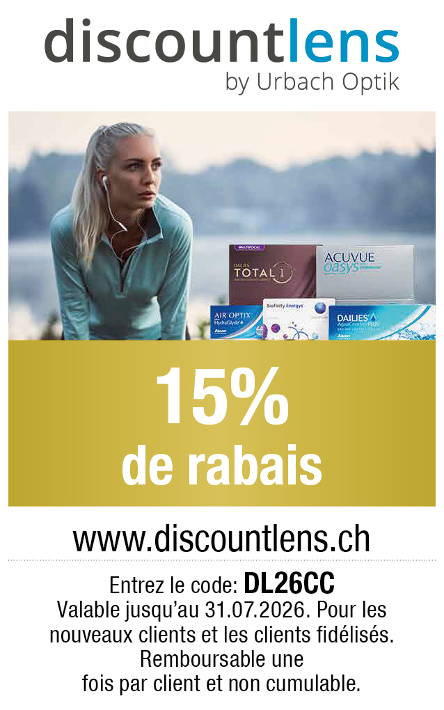 Chez discountlens.ch CHF 15% de remise sur tout