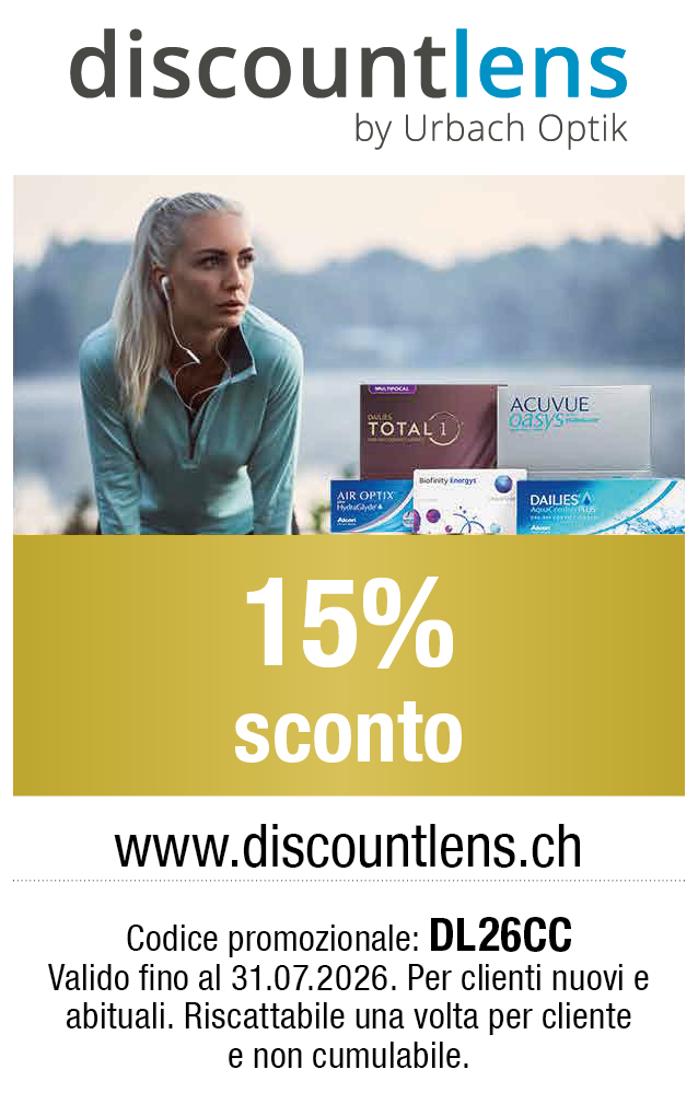 Buono:CHF 15% di sconto su tutto da discountlens.ch