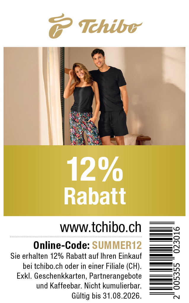 Gutschein: Sie erhalten 12% Rabatt auf Ihren Einkauf bei tchibo.ch