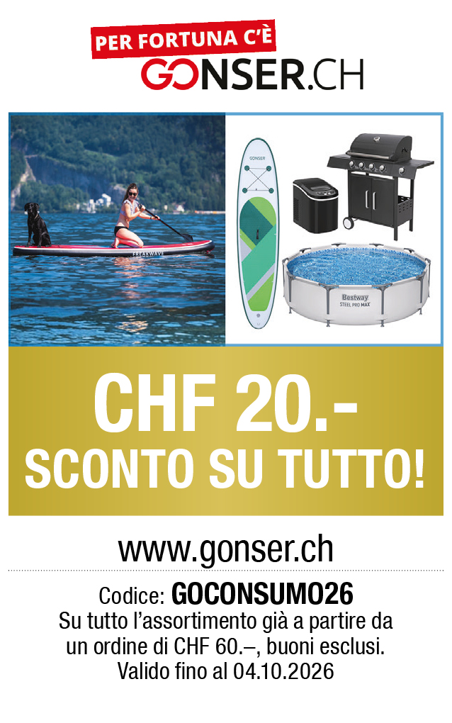 Buono: CHF 20.– di sconto su tutto – Buono GONSER.ch