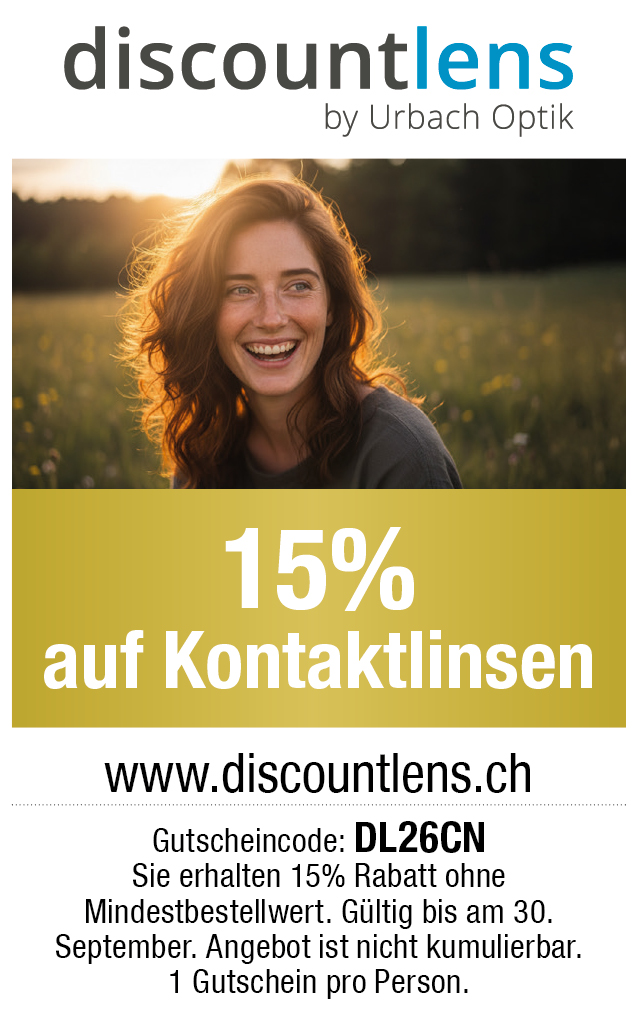Gutschein: 15%  Rabatt auf alles bei discountlens.ch