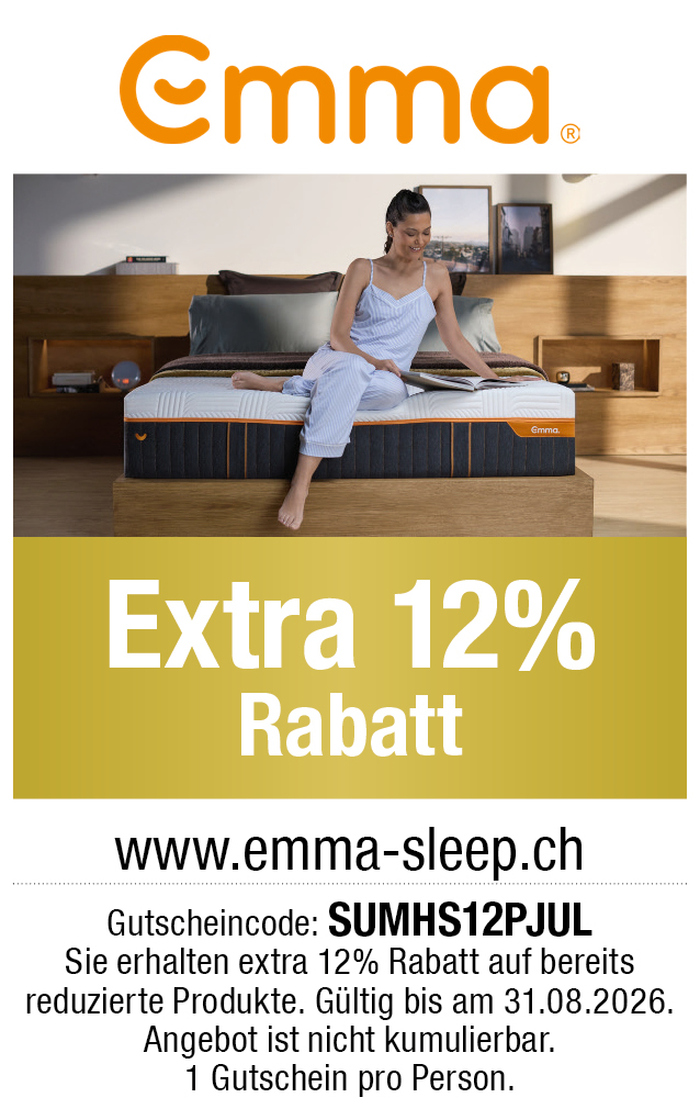 Gutschein: 12% Rabatt auf alle Emma-Produkte auf emma-sleep.ch