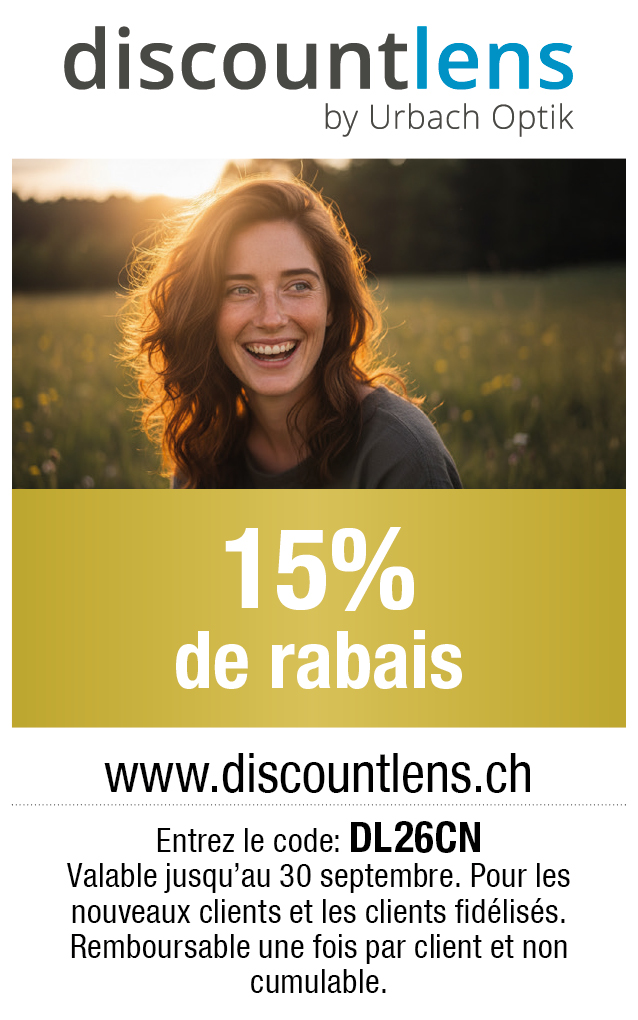 Chez discountlens.ch CHF 15% de remise sur tout