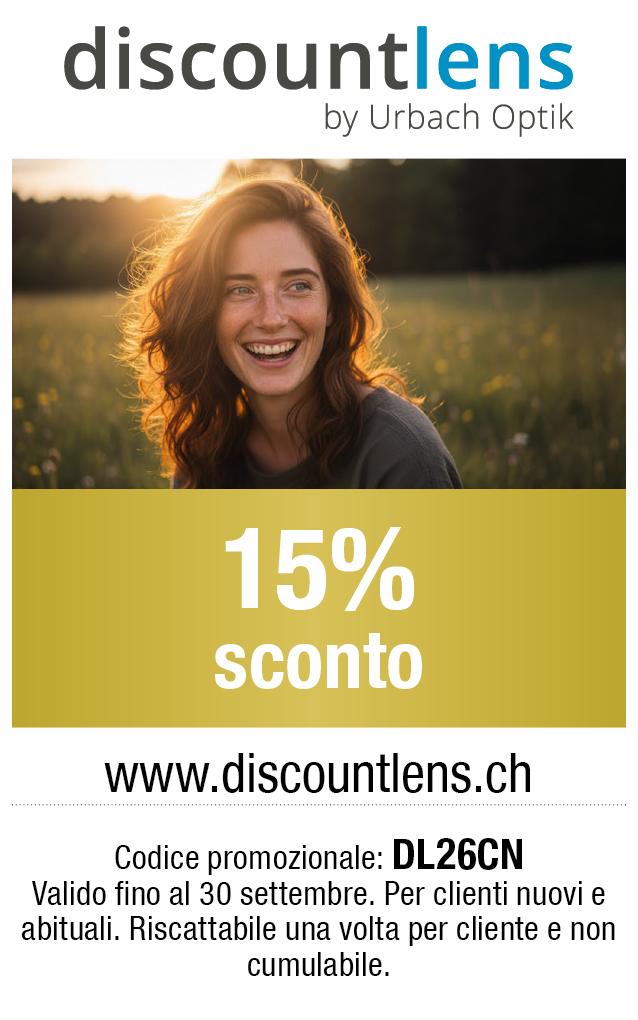 Buono:CHF 15% di sconto su tutto da discountlens.ch