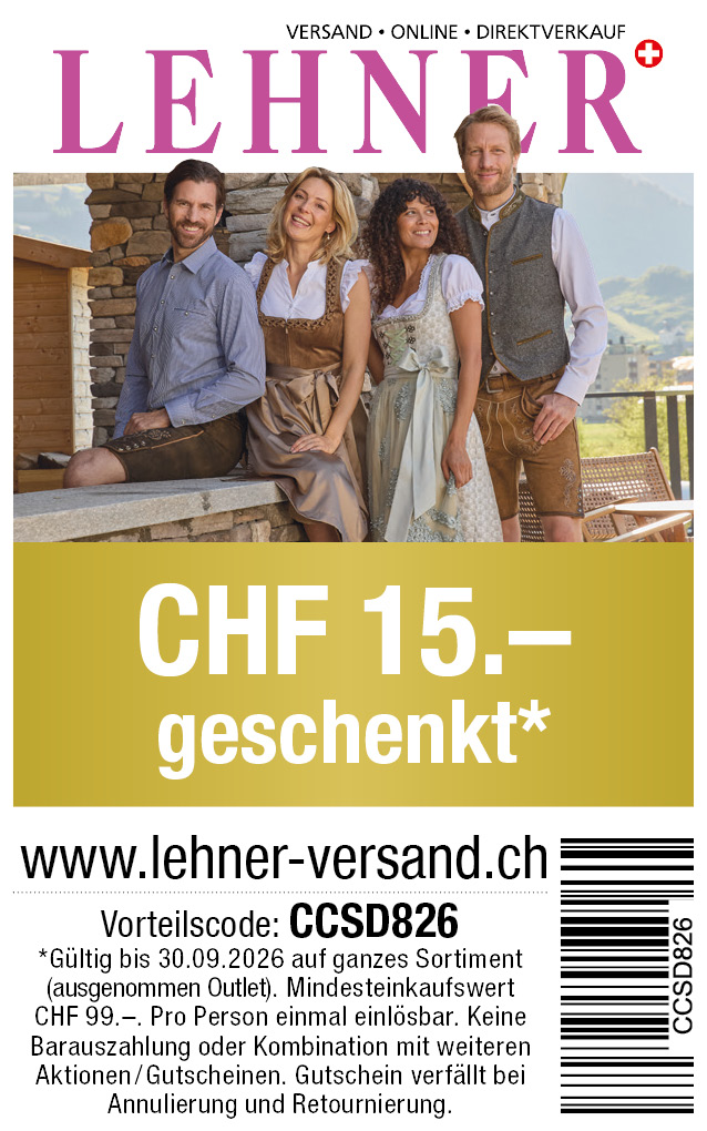 Gutschein: CHF 15.- Rabatt ab einem Einkauf von CHF 99.- bei Lehner-Versand