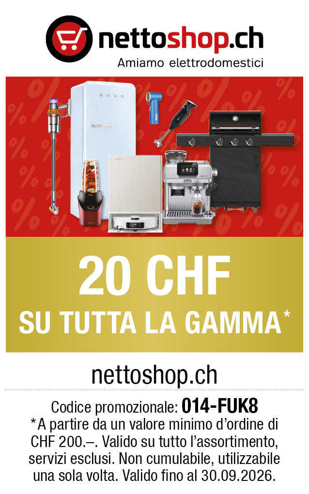Buono: 20 CHF su tutta la gamme  su nettoshop.ch