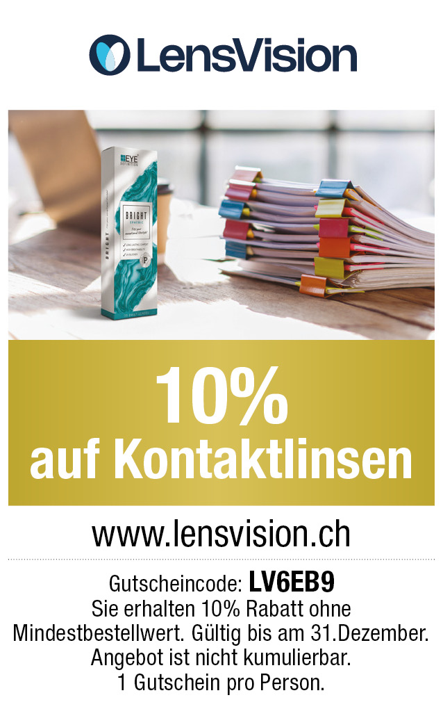 Gutschein: Sie erhalten 10% Rabatt auf das gesamte Sortiment bei lensvision.ch