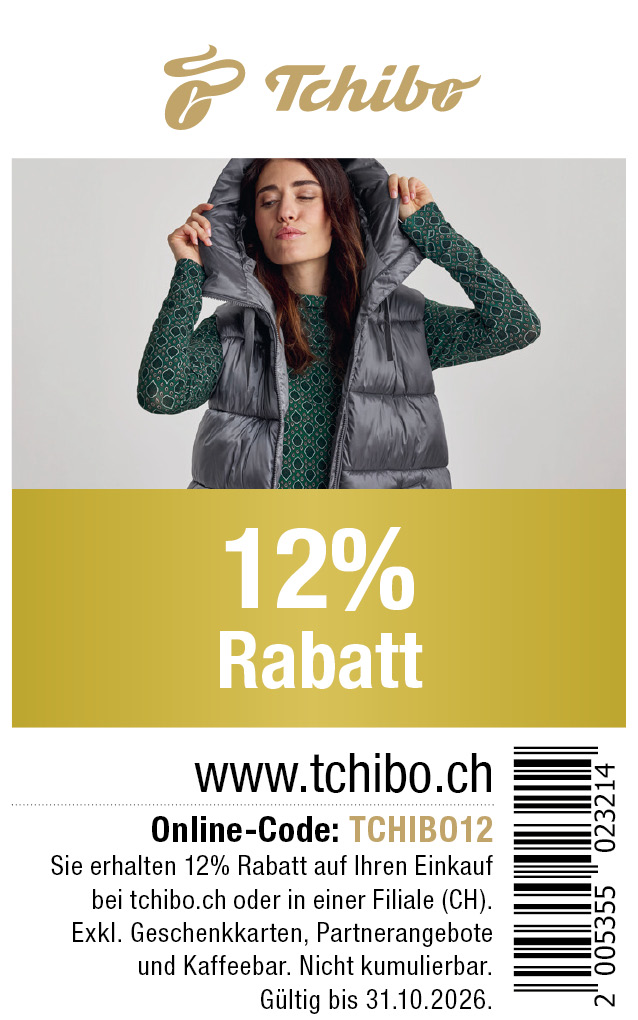 Gutschein: Sie erhalten 12% Rabatt auf Ihren Einkauf bei tchibo.ch