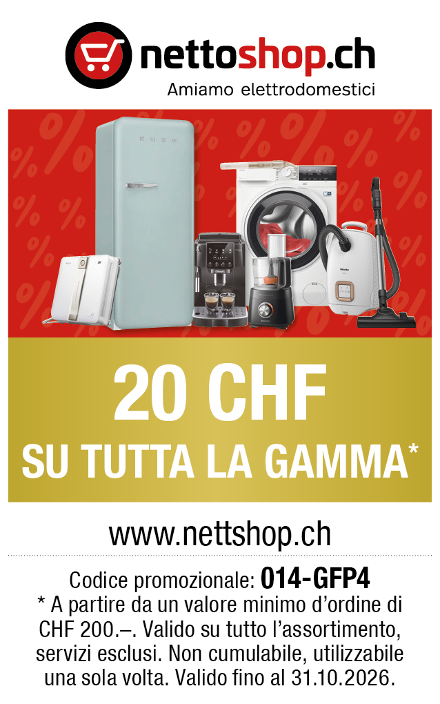 Buono: 20 CHF su tutta la gamme  su nettoshop.ch