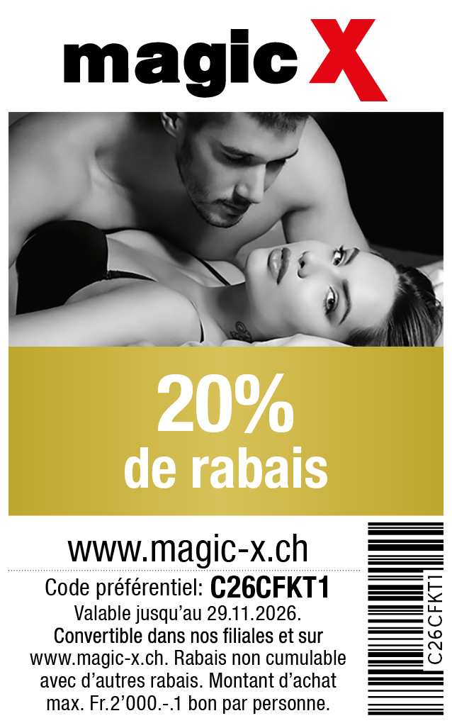 Bon: 20% de rabais convertible dans l'internet www.magic-x.ch et dans toutes les filiales Magic X.
