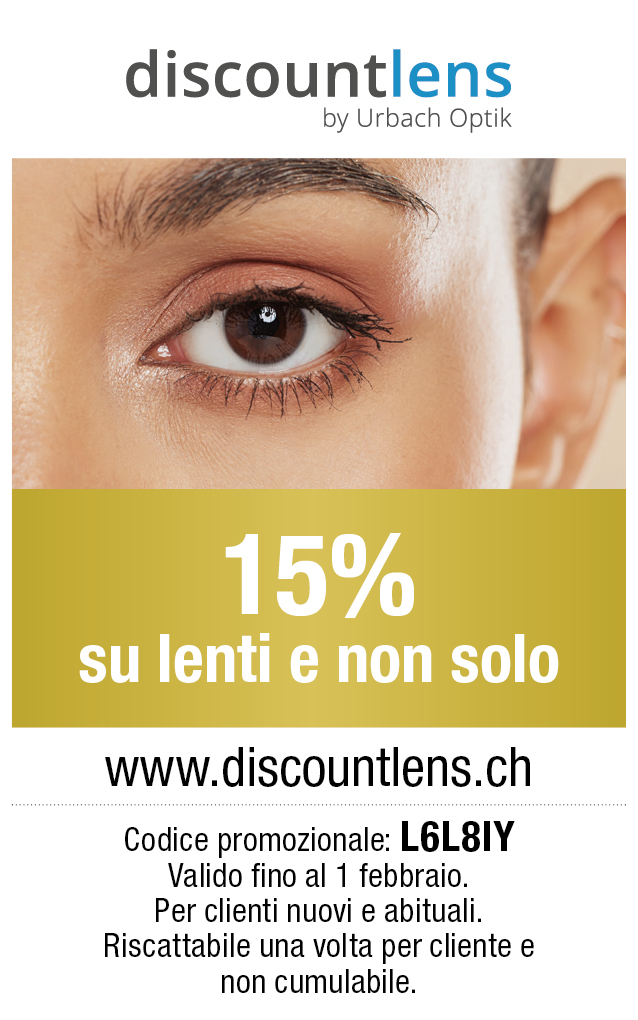 Buono:CHF 15% di sconto su tutto da discountlens.ch